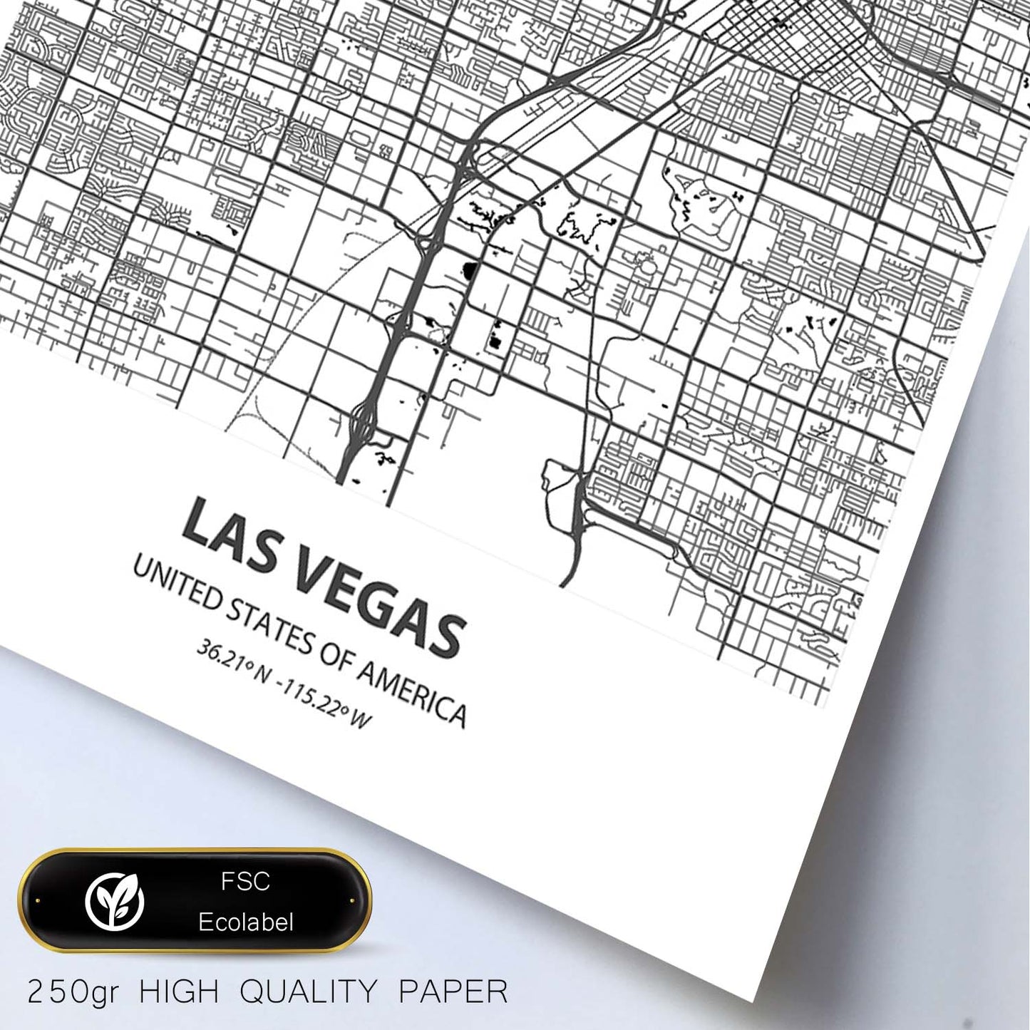 Poster con mapa de Las Vegas - USA. Láminas de ciudades de Estados Unidos con mares y ríos en color negro.-Artwork-Nacnic-Nacnic Estudio SL