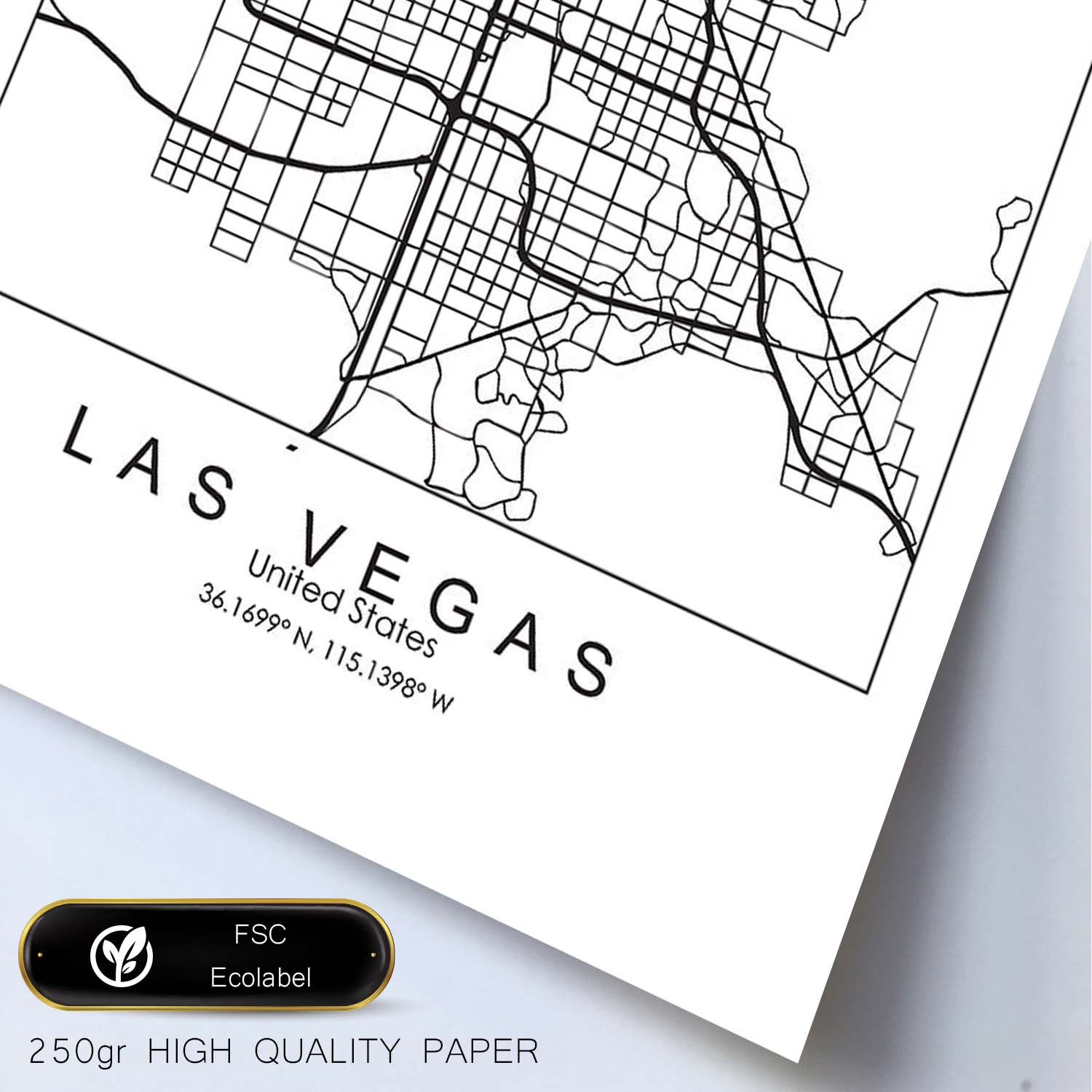 Poster con mapa de Las Vegas. Lámina de Estados Unidos, con imágenes de mapas y carreteras-Artwork-Nacnic-Nacnic Estudio SL