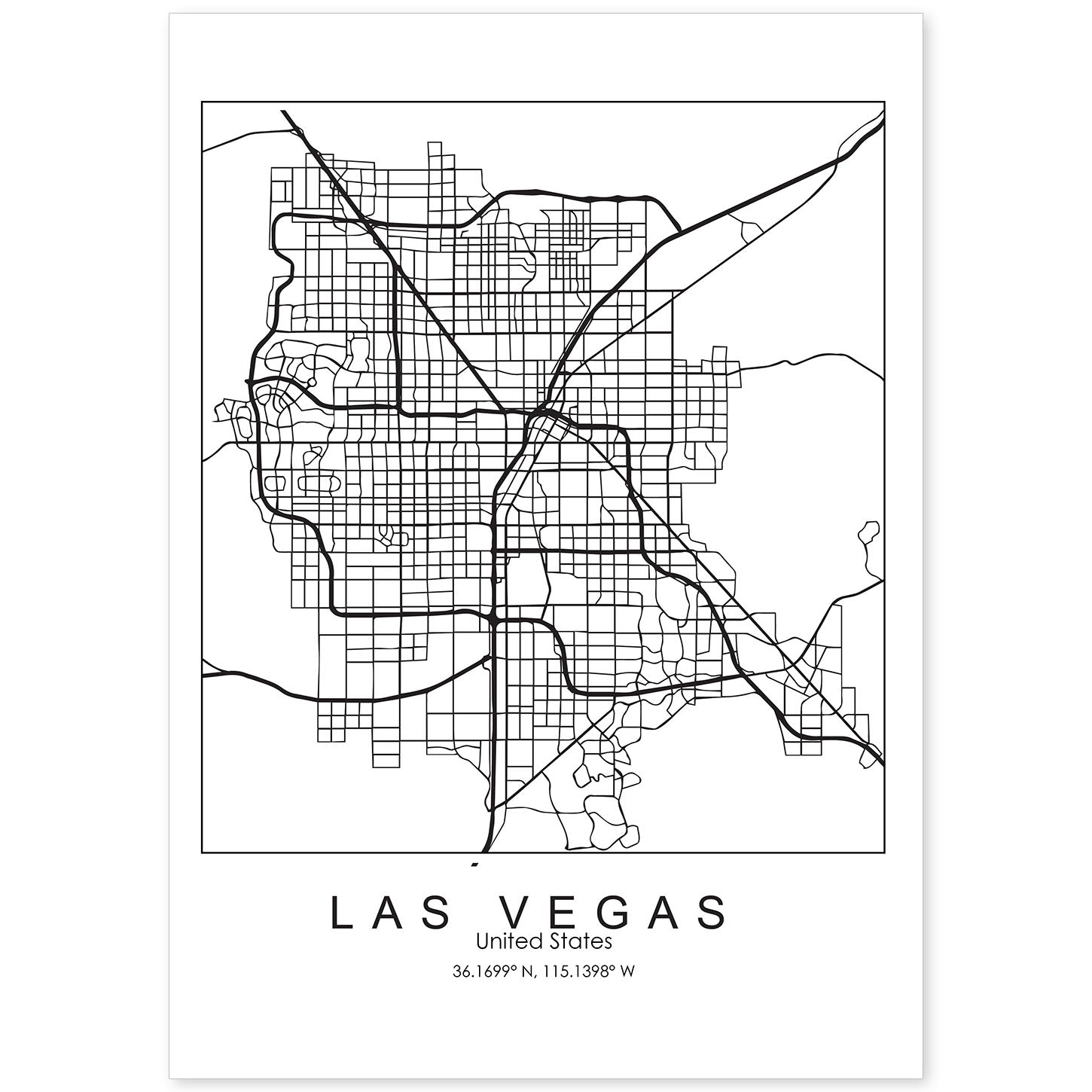 Poster con mapa de Las Vegas. Lámina de Estados Unidos, con imágenes de mapas y carreteras-Artwork-Nacnic-A4-Sin marco-Nacnic Estudio SL