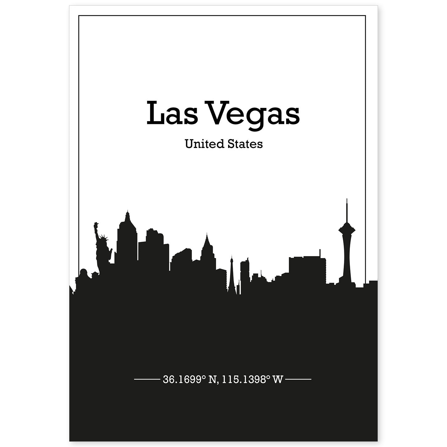 Poster con mapa de Lasvegas - USA. Láminas con Skyline de ciudades de Estados Unidos, Canada, Mexico con sombra negra.-Artwork-Nacnic-A4-Sin marco-Nacnic Estudio SL