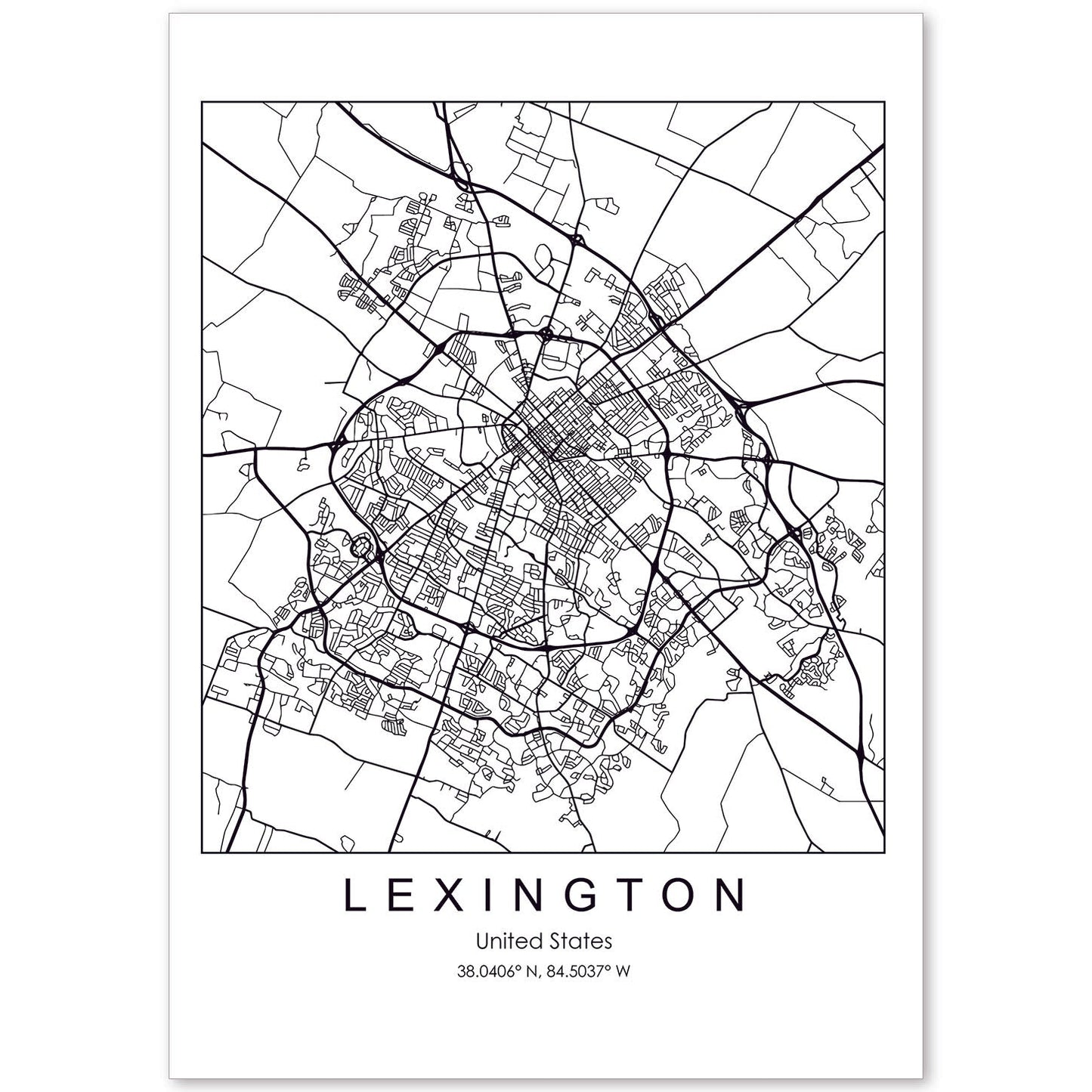 Poster con mapa de Lexington. Lámina de Estados Unidos, con imágenes de mapas y carreteras-Artwork-Nacnic-A4-Sin marco-Nacnic Estudio SL