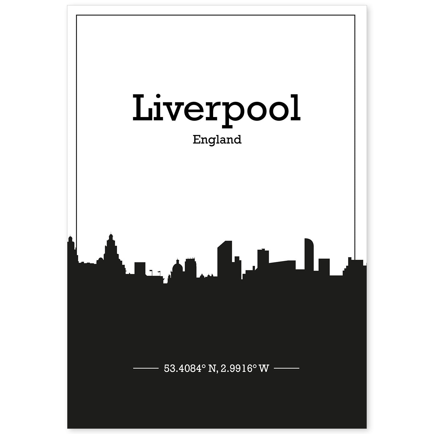 Poster con mapa de Liverpool - Inglaterra. Láminas con Skyline de ciudades de Inglaterra e Irlanda con sombra negra.-Artwork-Nacnic-A4-Sin marco-Nacnic Estudio SL