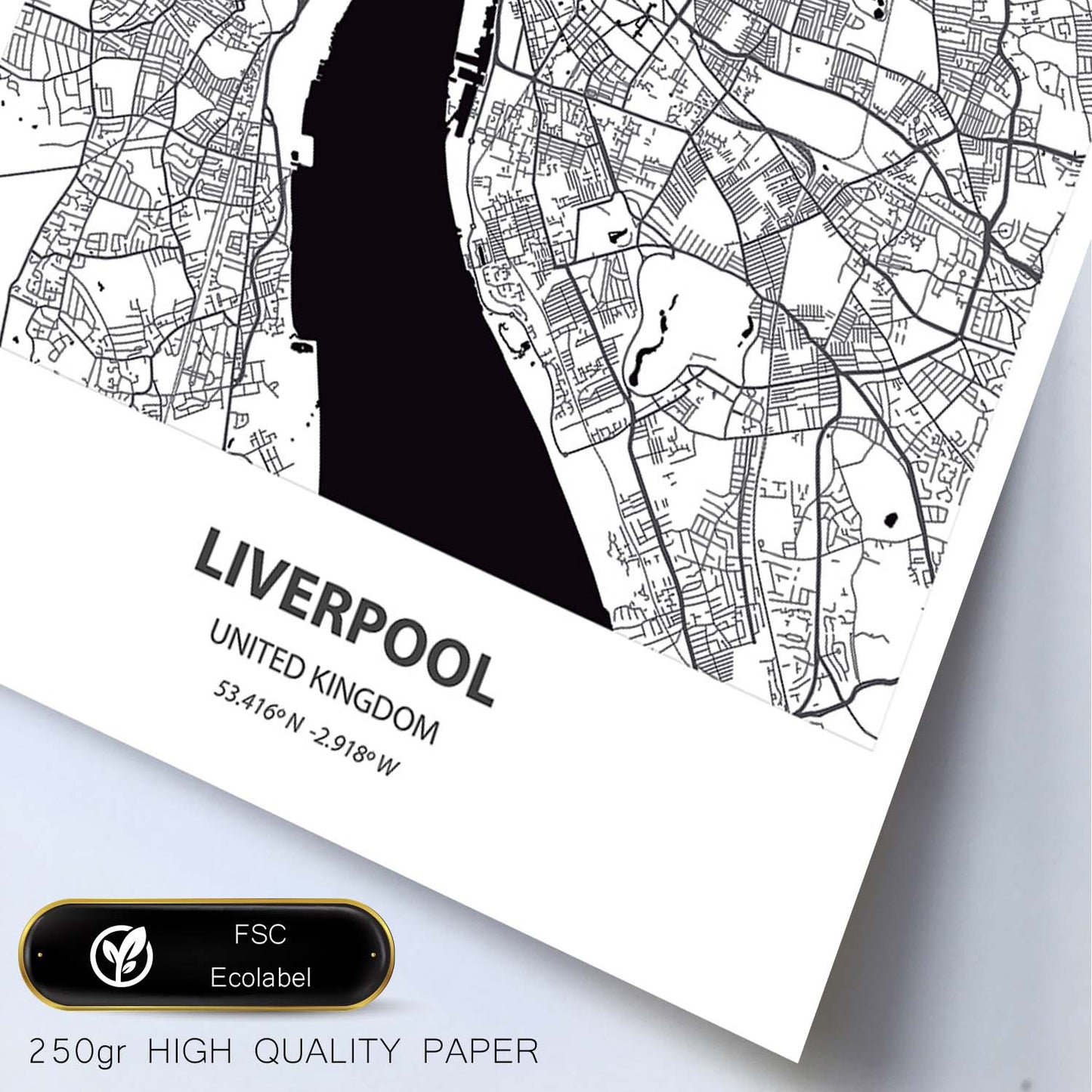 Poster con mapa de Liverpool - USA. Láminas de ciudades de Estados Unidos con mares y ríos en color negro.-Artwork-Nacnic-Nacnic Estudio SL