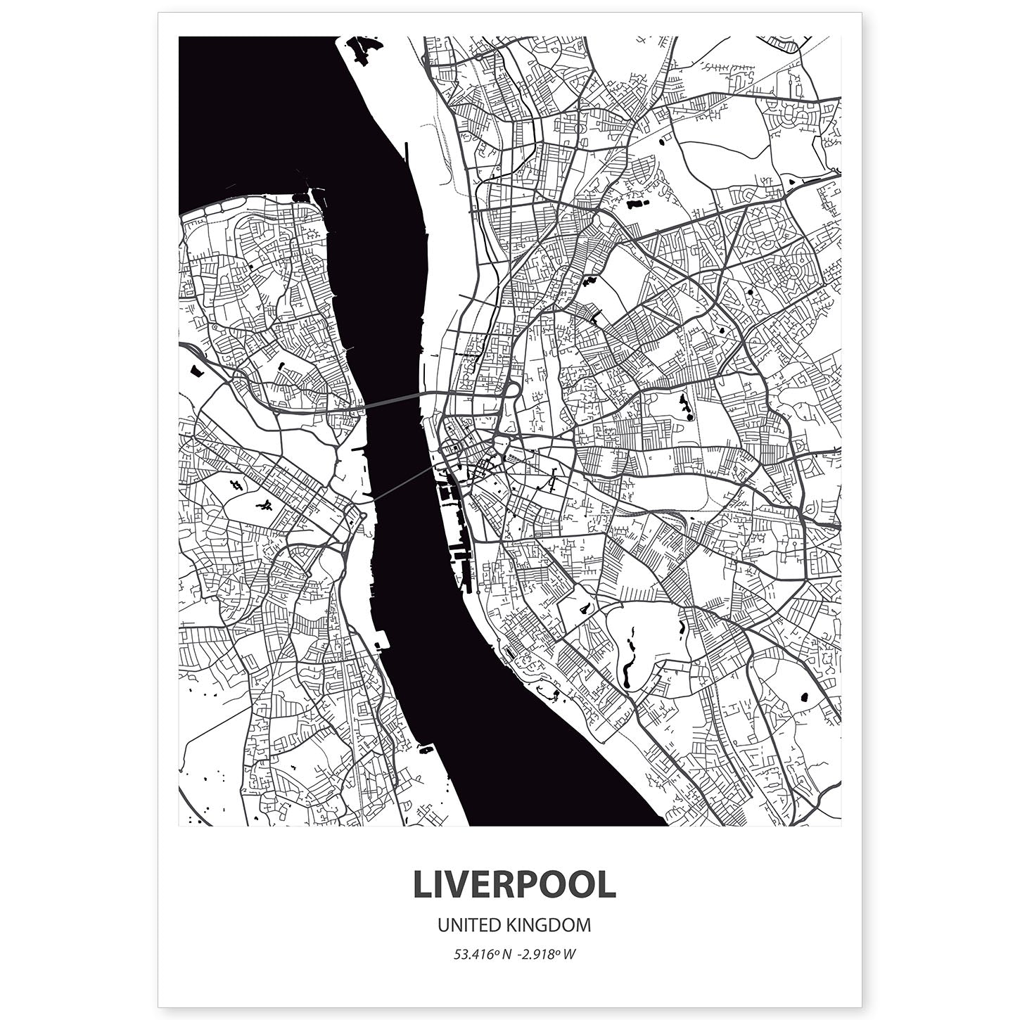 Poster con mapa de Liverpool - USA. Láminas de ciudades de Estados Unidos con mares y ríos en color negro.-Artwork-Nacnic-A4-Sin marco-Nacnic Estudio SL