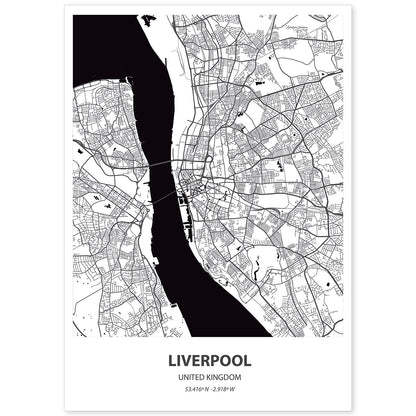 Poster con mapa de Liverpool - USA. Láminas de ciudades de Estados Unidos con mares y ríos en color negro.-Artwork-Nacnic-A4-Sin marco-Nacnic Estudio SL