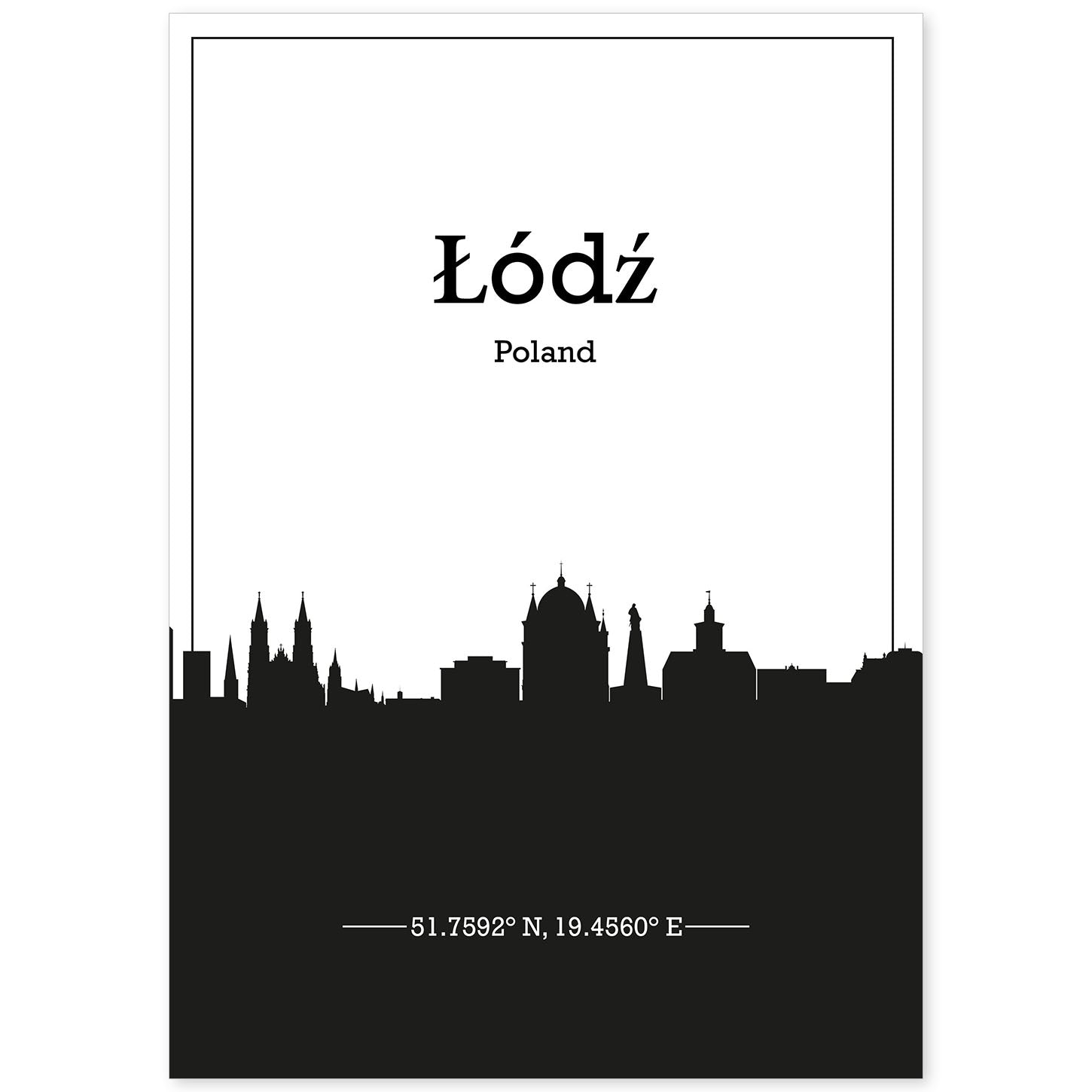 Poster con mapa de Lodz - Polonia. Láminas con Skyline de ciudades de Europa con sombra negra.-Artwork-Nacnic-A4-Sin marco-Nacnic Estudio SL