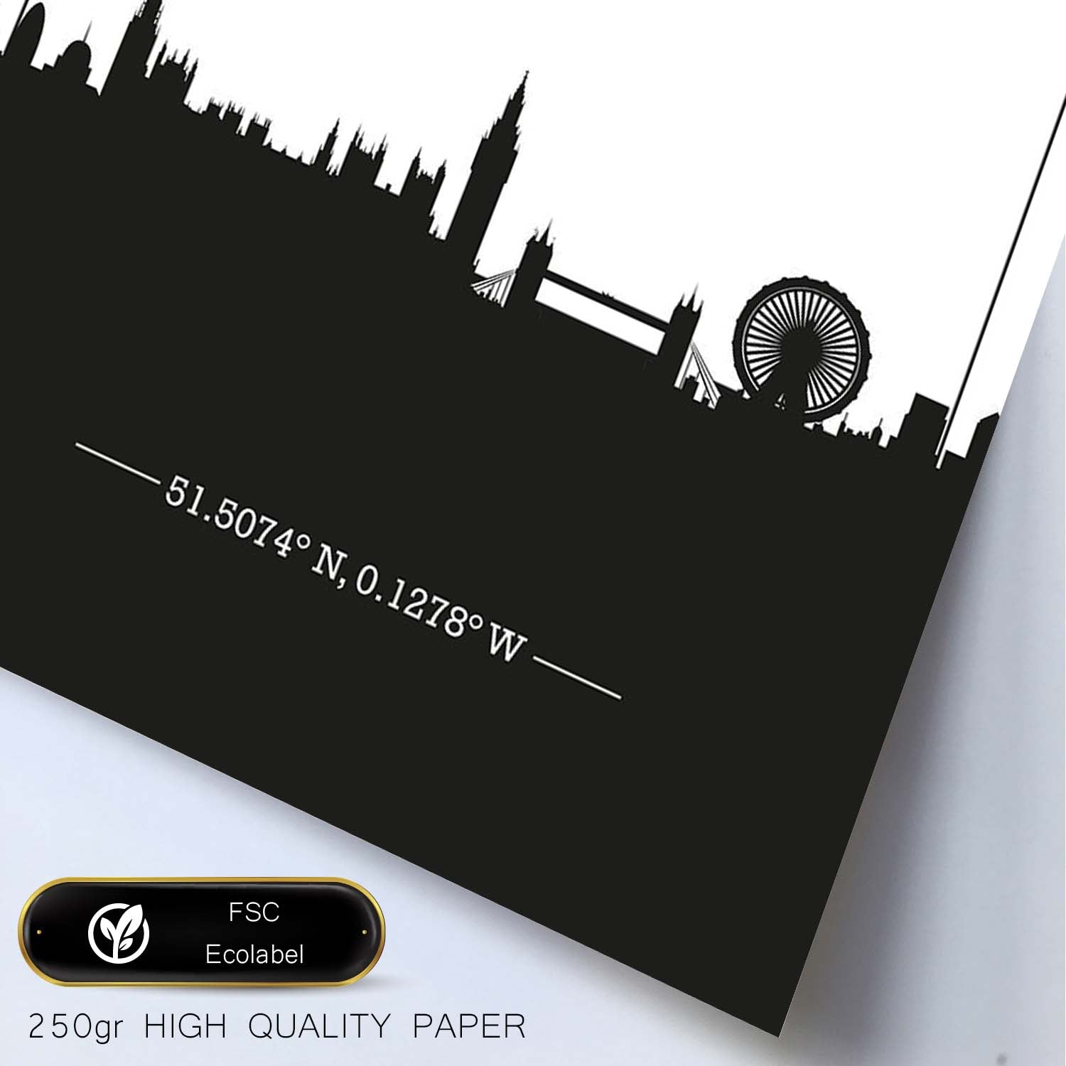 Poster con mapa de London - Inglaterra. Láminas con Skyline de ciudades de Inglaterra e Irlanda con sombra negra.-Artwork-Nacnic-Nacnic Estudio SL