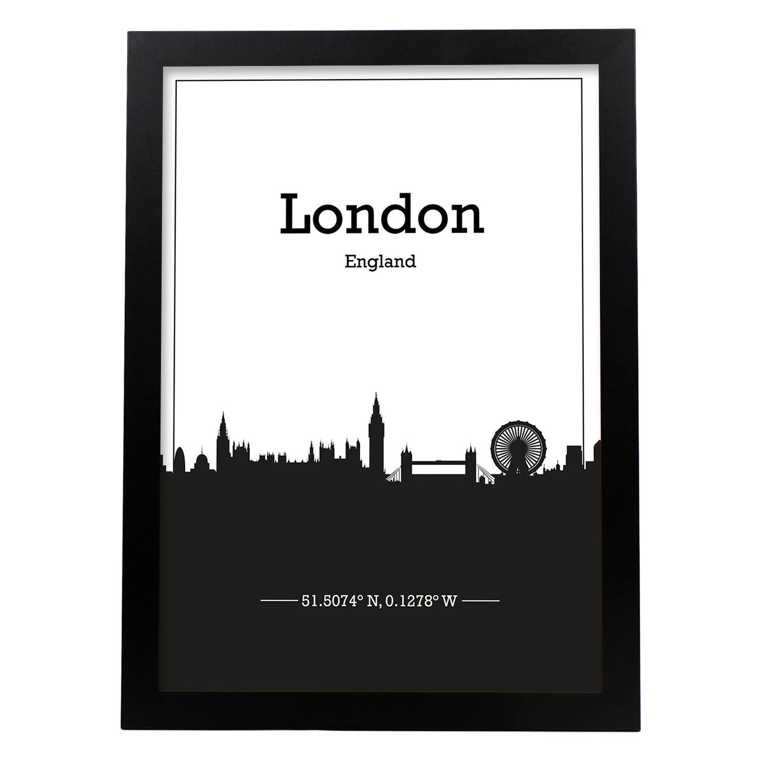 Poster con mapa de London - Inglaterra. Láminas con Skyline de ciudades de Inglaterra e Irlanda con sombra negra.-Artwork-Nacnic-A3-Marco Negro-Nacnic Estudio SL