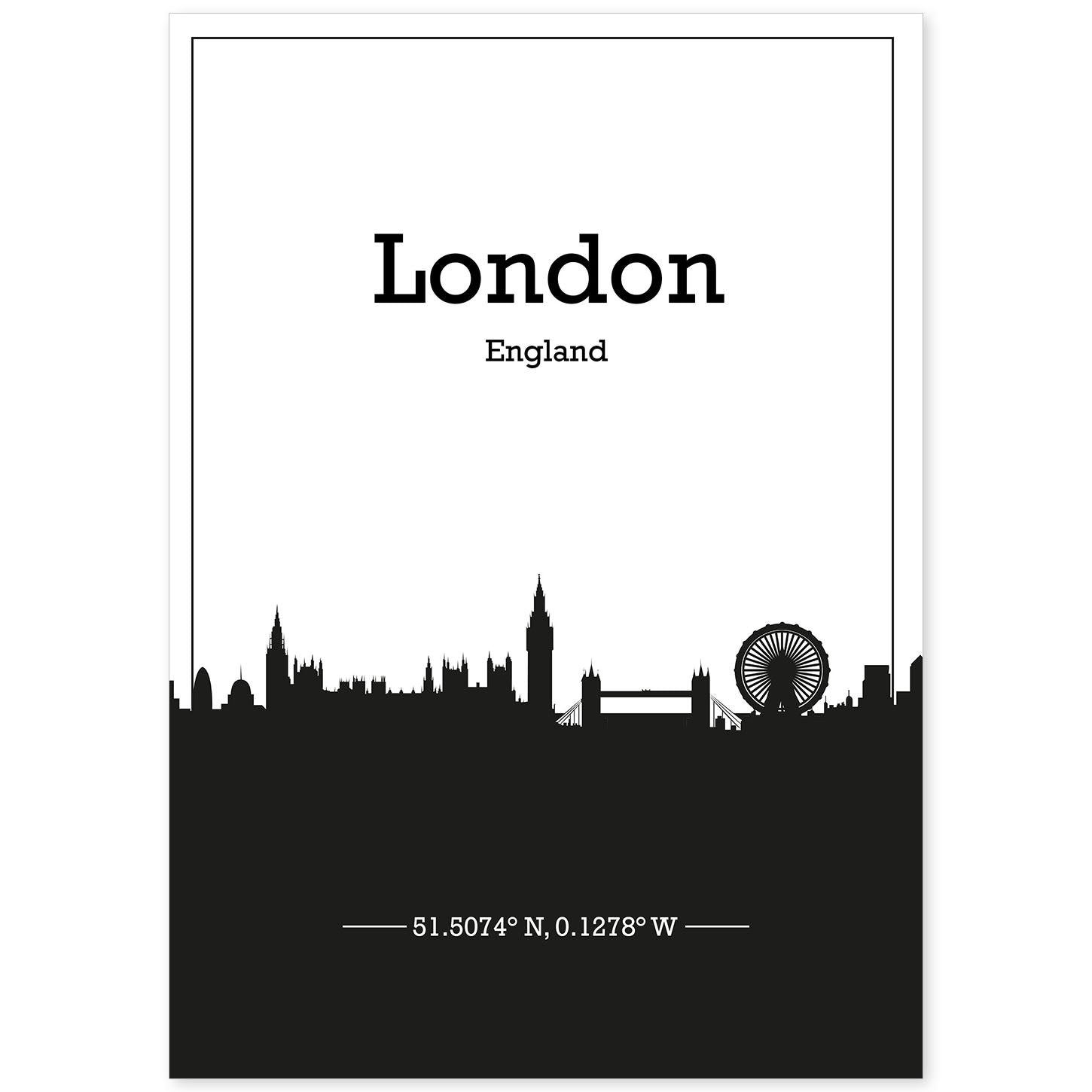 Poster con mapa de London - Inglaterra. Láminas con Skyline de ciudades de Inglaterra e Irlanda con sombra negra.-Artwork-Nacnic-A4-Sin marco-Nacnic Estudio SL