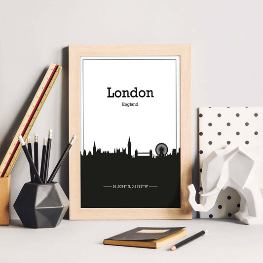 Poster con mapa de London - Inglaterra. Láminas con Skyline de ciudades de Inglaterra e Irlanda con sombra negra.-Artwork-Nacnic-Nacnic Estudio SL