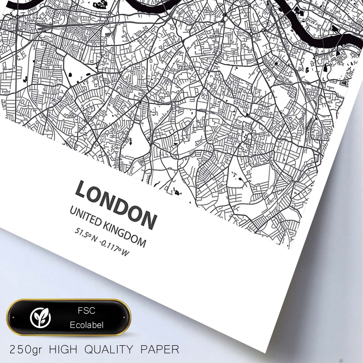Poster con mapa de London - Reino Unido. Láminas de ciudades de Reino Unido con mares y ríos en color negro.-Artwork-Nacnic-Nacnic Estudio SL