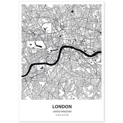 Poster con mapa de London - Reino Unido. Láminas de ciudades de Reino Unido con mares y ríos en color negro.-Artwork-Nacnic-A4-Sin marco-Nacnic Estudio SL