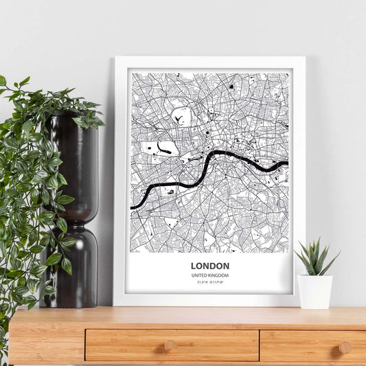 Poster con mapa de London - Reino Unido. Láminas de ciudades de Reino Unido con mares y ríos en color negro.-Artwork-Nacnic-Nacnic Estudio SL