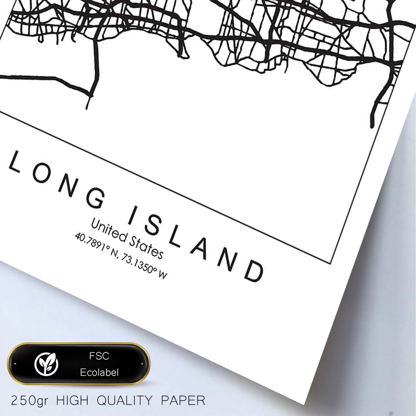 Poster con mapa de Long Island. Lámina de Estados Unidos, con imágenes de mapas y carreteras-Artwork-Nacnic-Nacnic Estudio SL