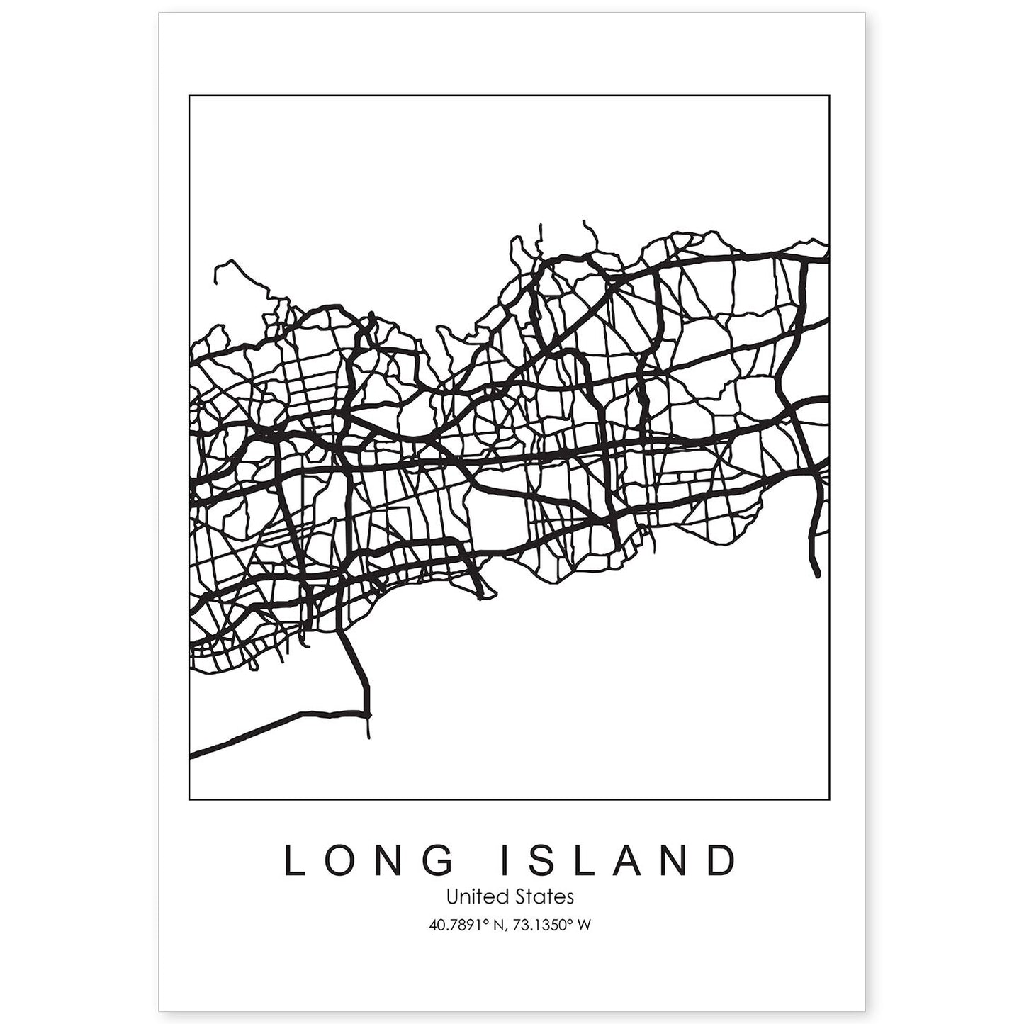 Poster con mapa de Long Island. Lámina de Estados Unidos, con imágenes de mapas y carreteras-Artwork-Nacnic-A4-Sin marco-Nacnic Estudio SL