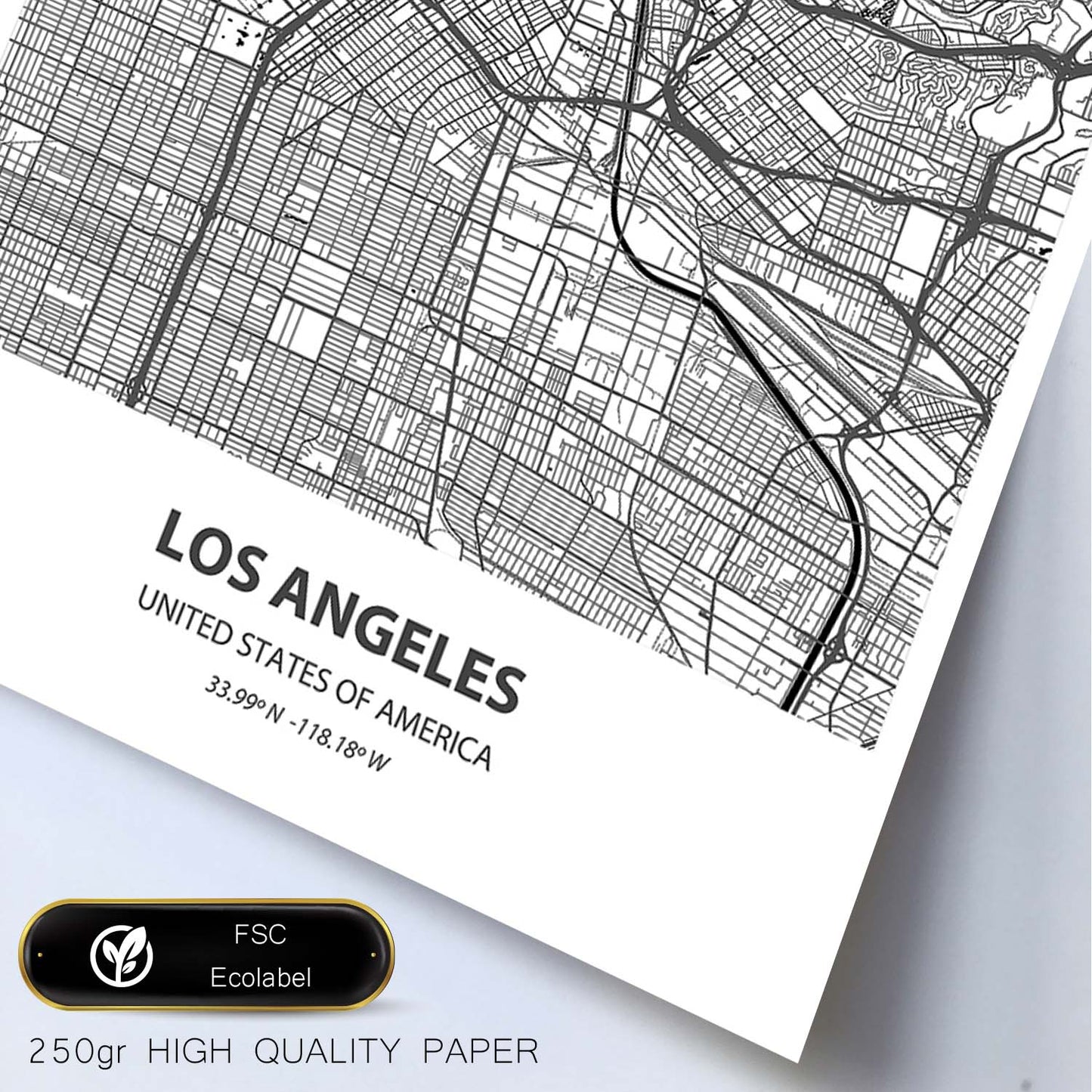 Poster con mapa de Los Angeles - USA. Láminas de ciudades de Estados Unidos con mares y ríos en color negro.-Artwork-Nacnic-Nacnic Estudio SL