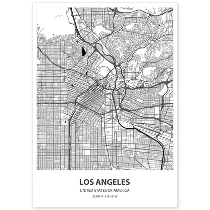 Poster con mapa de Los Angeles - USA. Láminas de ciudades de Estados Unidos con mares y ríos en color negro.-Artwork-Nacnic-A4-Sin marco-Nacnic Estudio SL