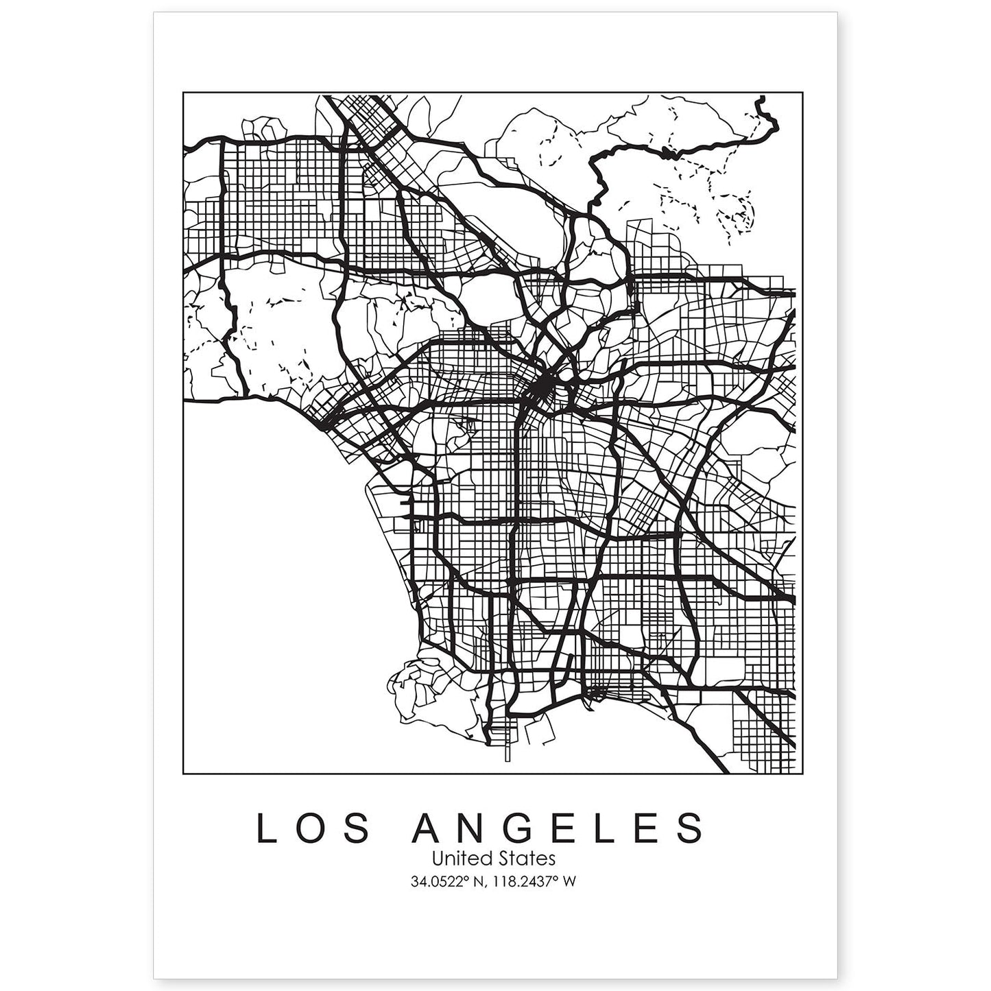 Poster con mapa de Los Angeles. Lámina de Estados Unidos, con imágenes de mapas y carreteras-Artwork-Nacnic-A4-Sin marco-Nacnic Estudio SL
