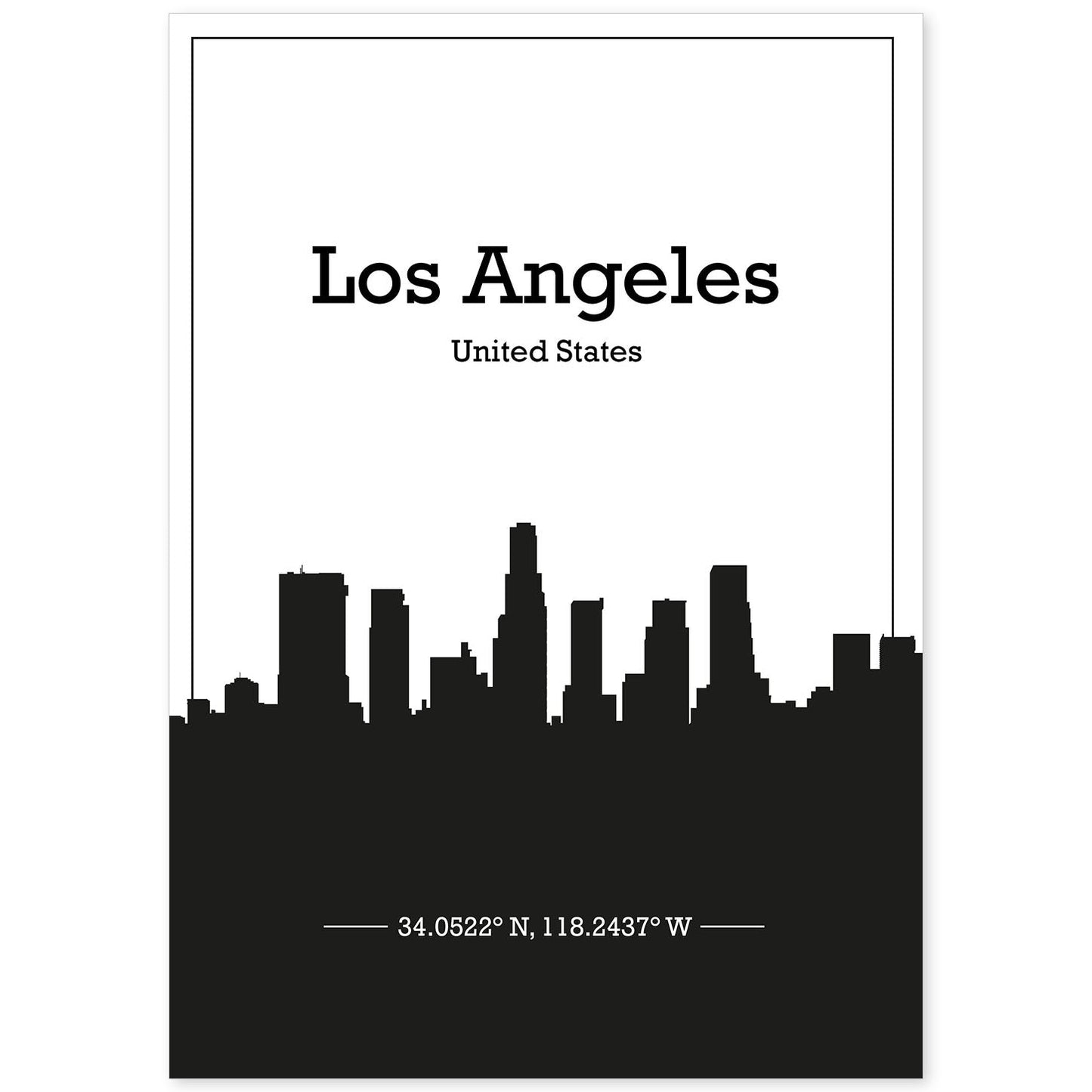 Poster con mapa de Losangeles - USA. Láminas con Skyline de ciudades de Estados Unidos, Canada, Mexico con sombra negra.-Artwork-Nacnic-A4-Sin marco-Nacnic Estudio SL