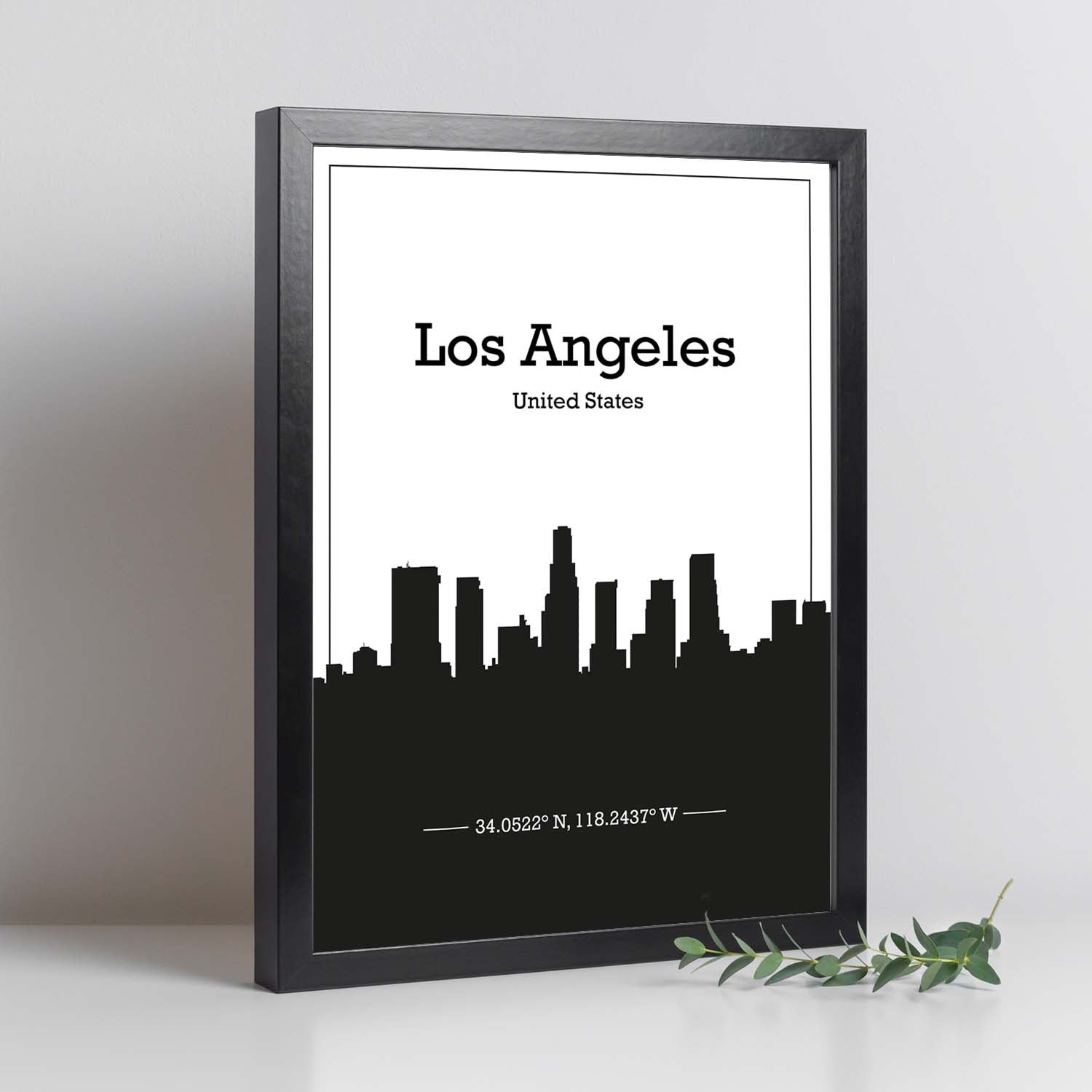 Poster con mapa de Losangeles - USA. Láminas con Skyline de ciudades de Estados Unidos, Canada, Mexico con sombra negra.-Artwork-Nacnic-Nacnic Estudio SL