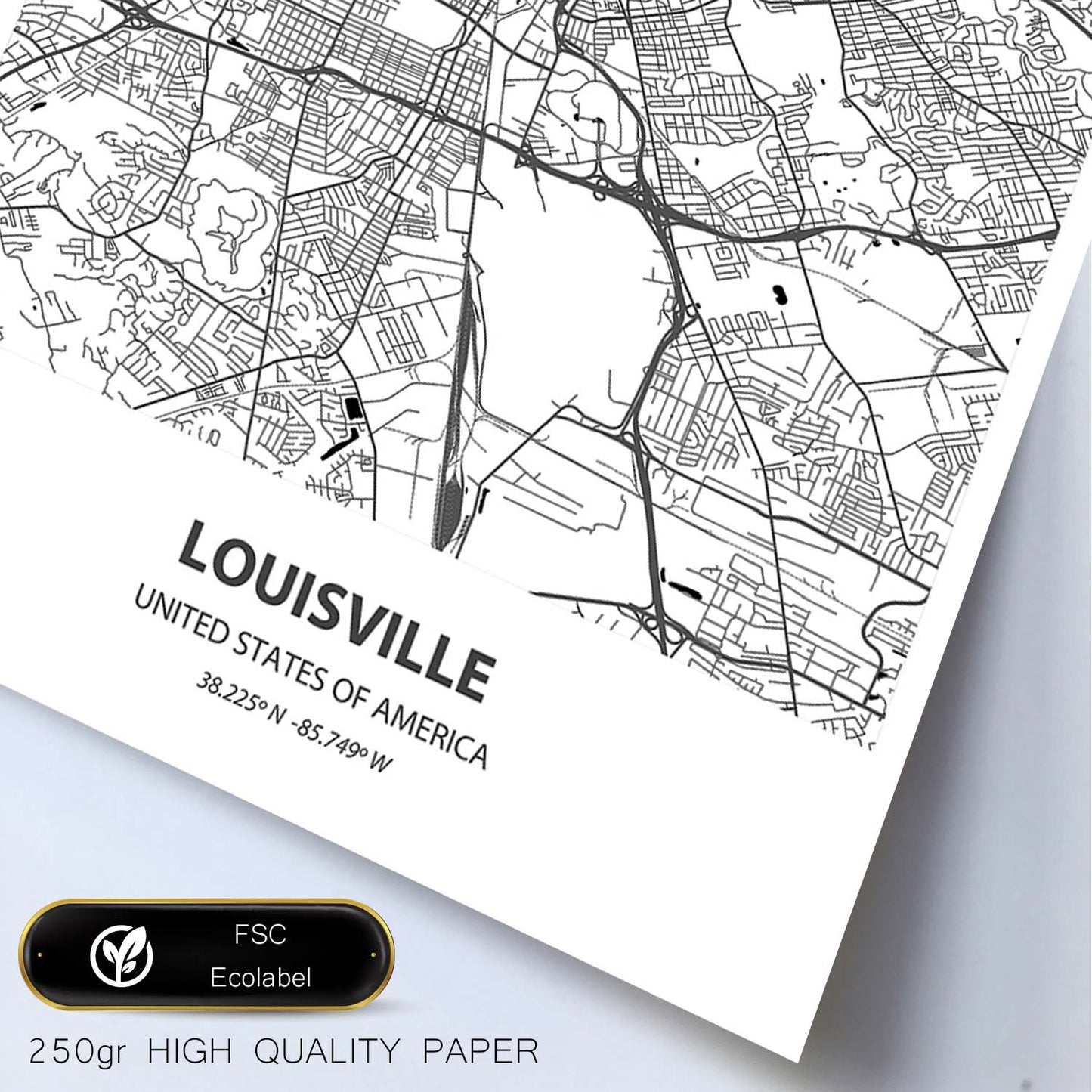Poster con mapa de Louisville - USA. Láminas de ciudades de Estados Unidos con mares y ríos en color negro.-Artwork-Nacnic-Nacnic Estudio SL