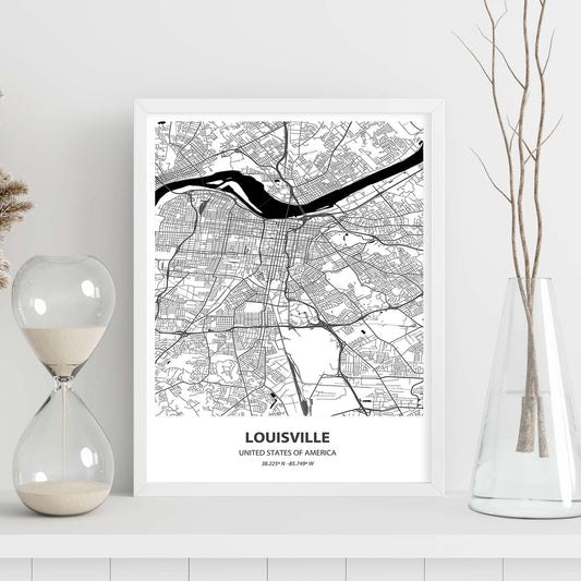 Poster con mapa de Louisville - USA. Láminas de ciudades de Estados Unidos con mares y ríos en color negro.-Artwork-Nacnic-Nacnic Estudio SL