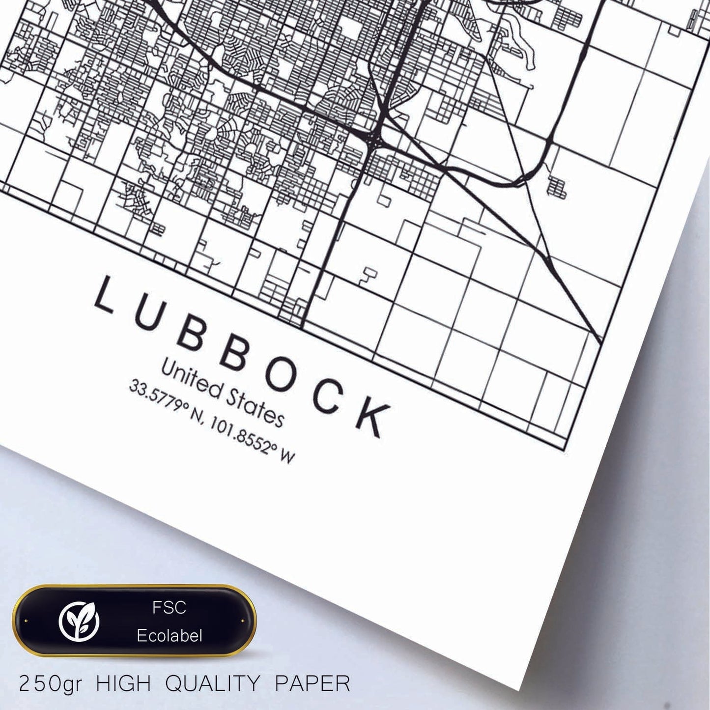 Poster con mapa de Lubbock. Lámina de Estados Unidos, con imágenes de mapas y carreteras-Artwork-Nacnic-Nacnic Estudio SL