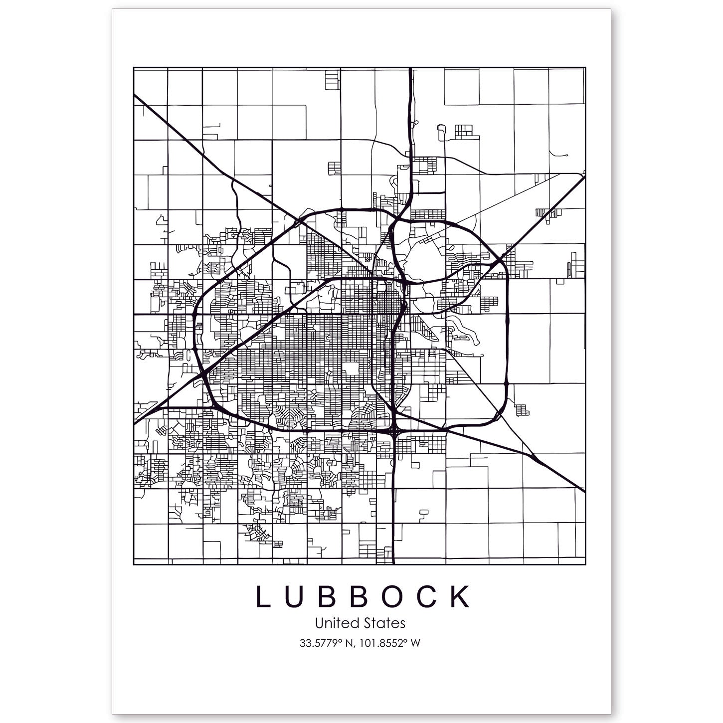 Poster con mapa de Lubbock. Lámina de Estados Unidos, con imágenes de mapas y carreteras-Artwork-Nacnic-A4-Sin marco-Nacnic Estudio SL