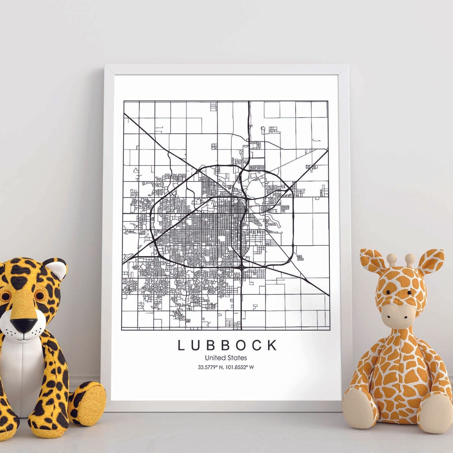 Poster con mapa de Lubbock. Lámina de Estados Unidos, con imágenes de mapas y carreteras-Artwork-Nacnic-Nacnic Estudio SL