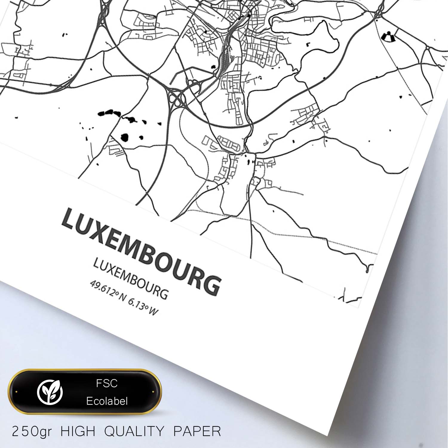 Poster con mapa de Luxemburgo - Luxemburgo. Láminas de ciudades de Europa con mares y ríos en color negro.-Artwork-Nacnic-Nacnic Estudio SL