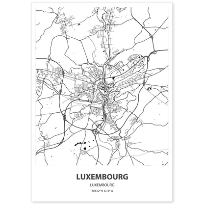 Poster con mapa de Luxemburgo - Luxemburgo. Láminas de ciudades de Europa con mares y ríos en color negro.-Artwork-Nacnic-A4-Sin marco-Nacnic Estudio SL
