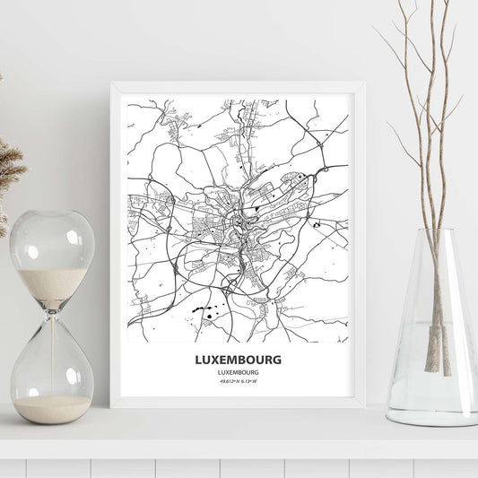 Poster con mapa de Luxemburgo - Luxemburgo. Láminas de ciudades de Europa con mares y ríos en color negro.-Artwork-Nacnic-Nacnic Estudio SL