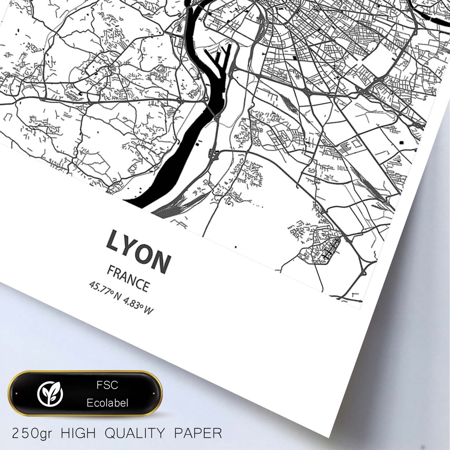 Poster con mapa de Lyon - Francia. Láminas de ciudades de Francia con mares y ríos en color negro.-Artwork-Nacnic-Nacnic Estudio SL