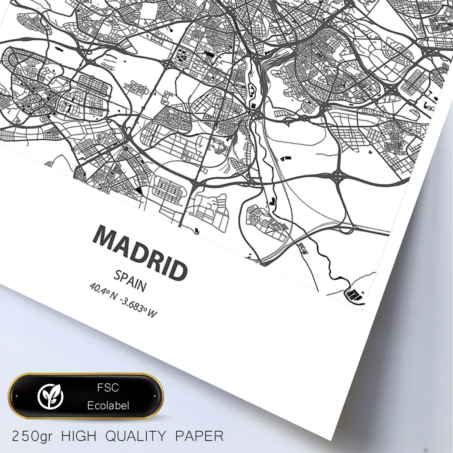 Poster con mapa de Madrid - España. Láminas de ciudades de España con mares y ríos en color negro.-Artwork-Nacnic-Nacnic Estudio SL