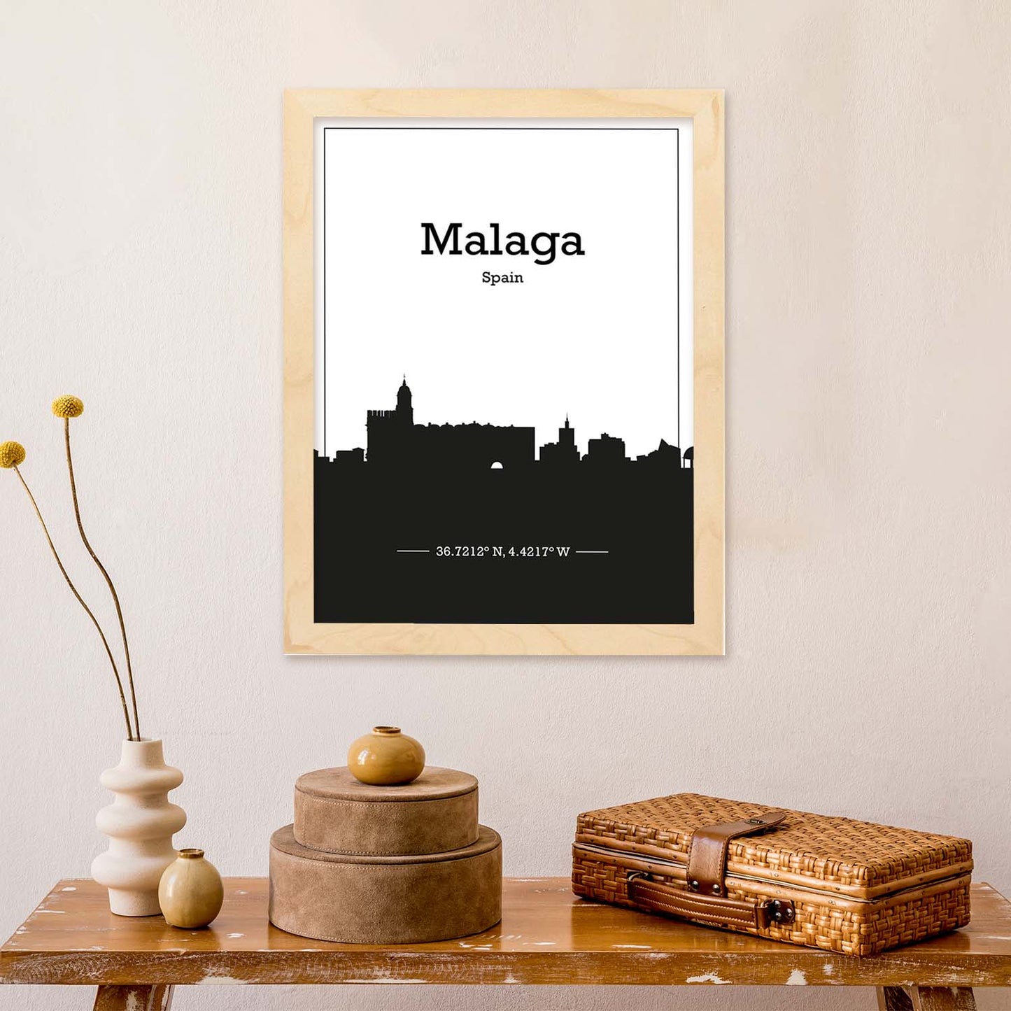 Poster con mapa de Malaga - España. Láminas con Skyline de ciudades de Europa con sombra negra.-Artwork-Nacnic-Nacnic Estudio SL