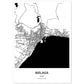 Poster con mapa de Malaga - España. Láminas de ciudades de España con mares y ríos en color negro.-Artwork-Nacnic-A4-Sin marco-Nacnic Estudio SL