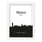 Poster con mapa de Malmo - Suecia. Láminas con Skyline de ciudades del norte de Europa con sombra negra.-Artwork-Nacnic-A4-Marco Blanco-Nacnic Estudio SL