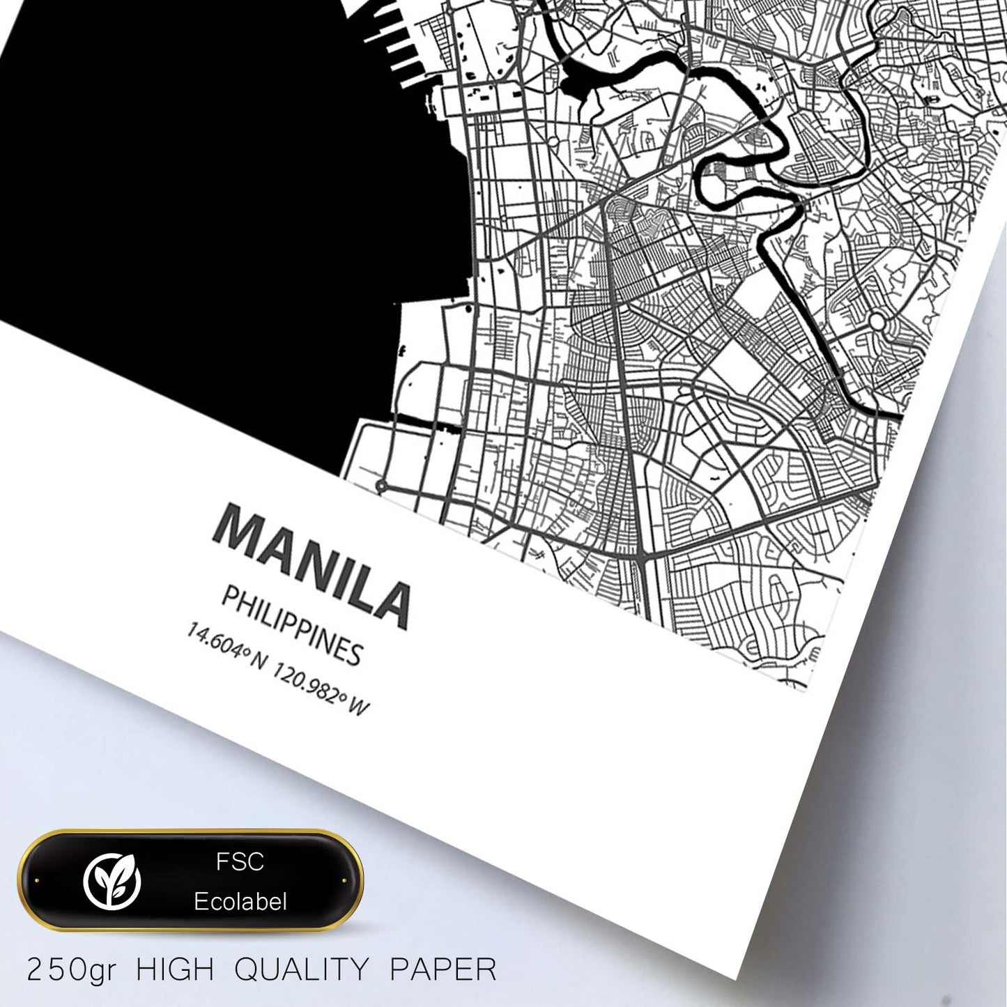 Poster con mapa de Manila - Filipinas. Láminas de ciudades de Asia con mares y ríos en color negro.-Artwork-Nacnic-Nacnic Estudio SL