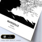 Poster con mapa de Marselle - Francia. Láminas de ciudades de Francia con mares y ríos en color negro.-Artwork-Nacnic-Nacnic Estudio SL