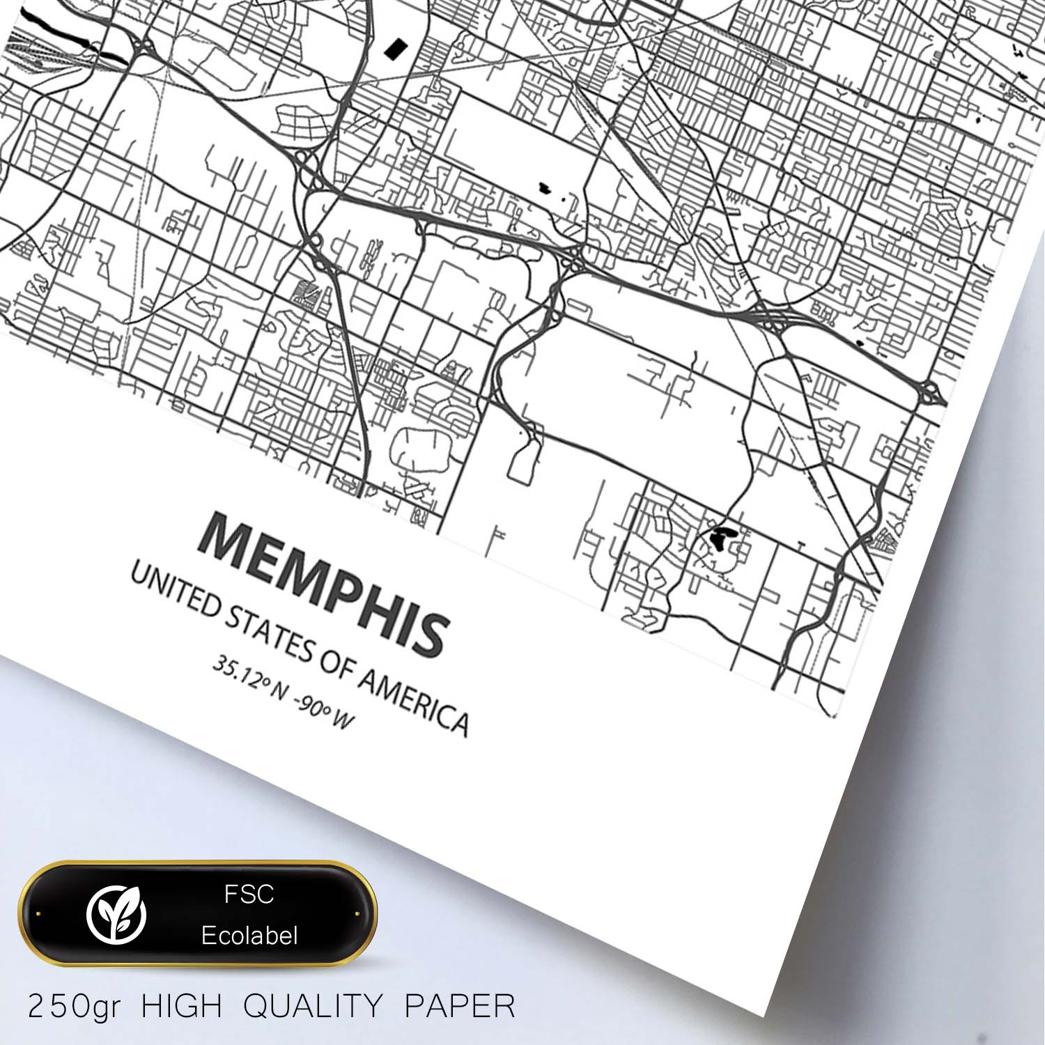 Poster con mapa de Memphis - USA. Láminas de ciudades de Estados Unidos con mares y ríos en color negro.-Artwork-Nacnic-Nacnic Estudio SL