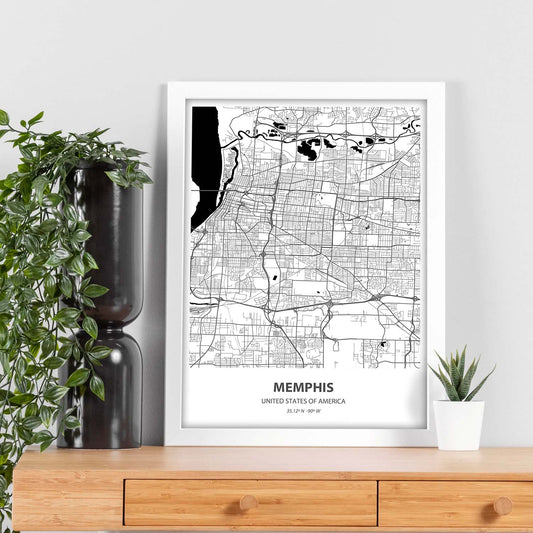 Poster con mapa de Memphis - USA. Láminas de ciudades de Estados Unidos con mares y ríos en color negro.-Artwork-Nacnic-Nacnic Estudio SL