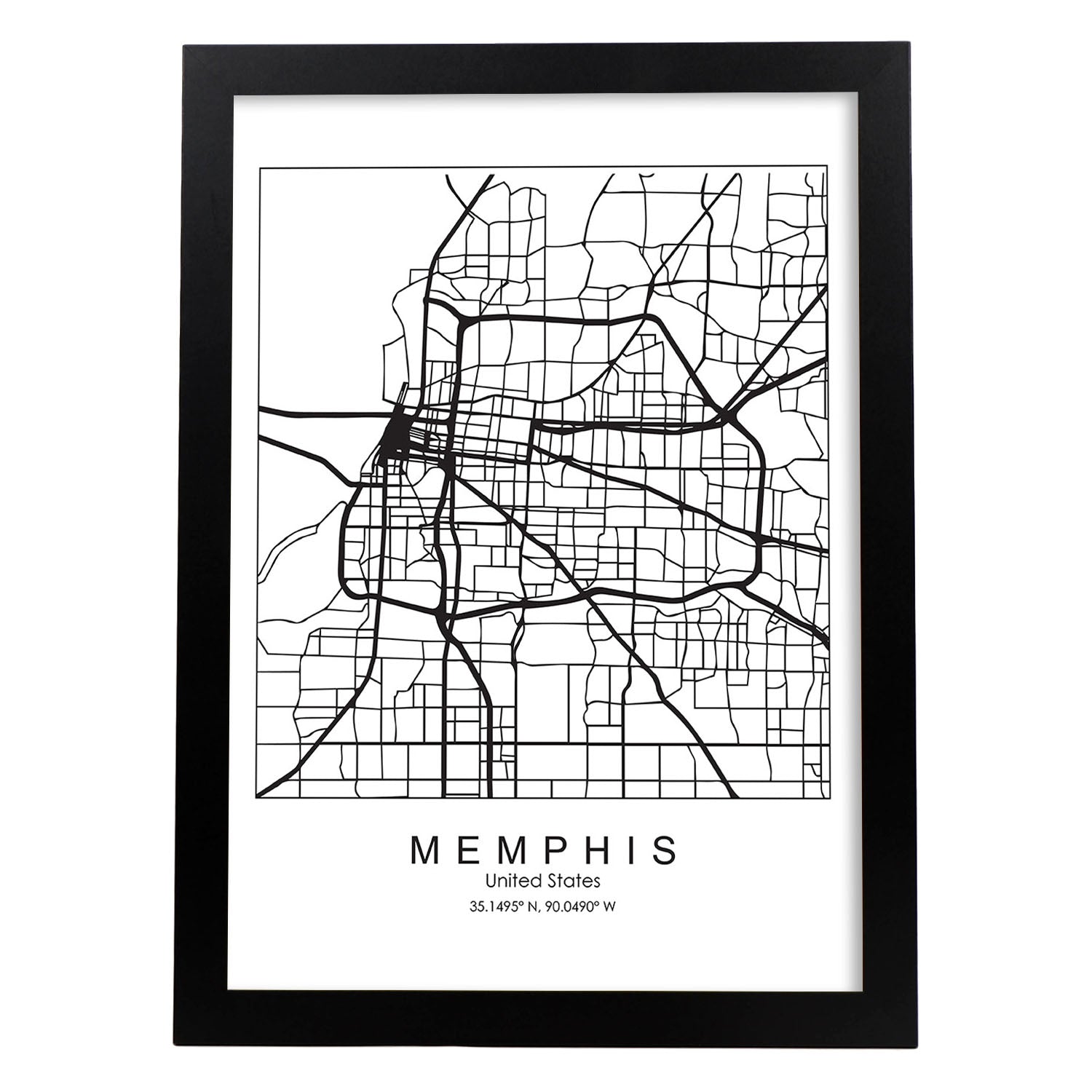 Poster con mapa de Memphis. Lámina de Estados Unidos, con imágenes de mapas y carreteras-Artwork-Nacnic-A4-Marco Negro-Nacnic Estudio SL