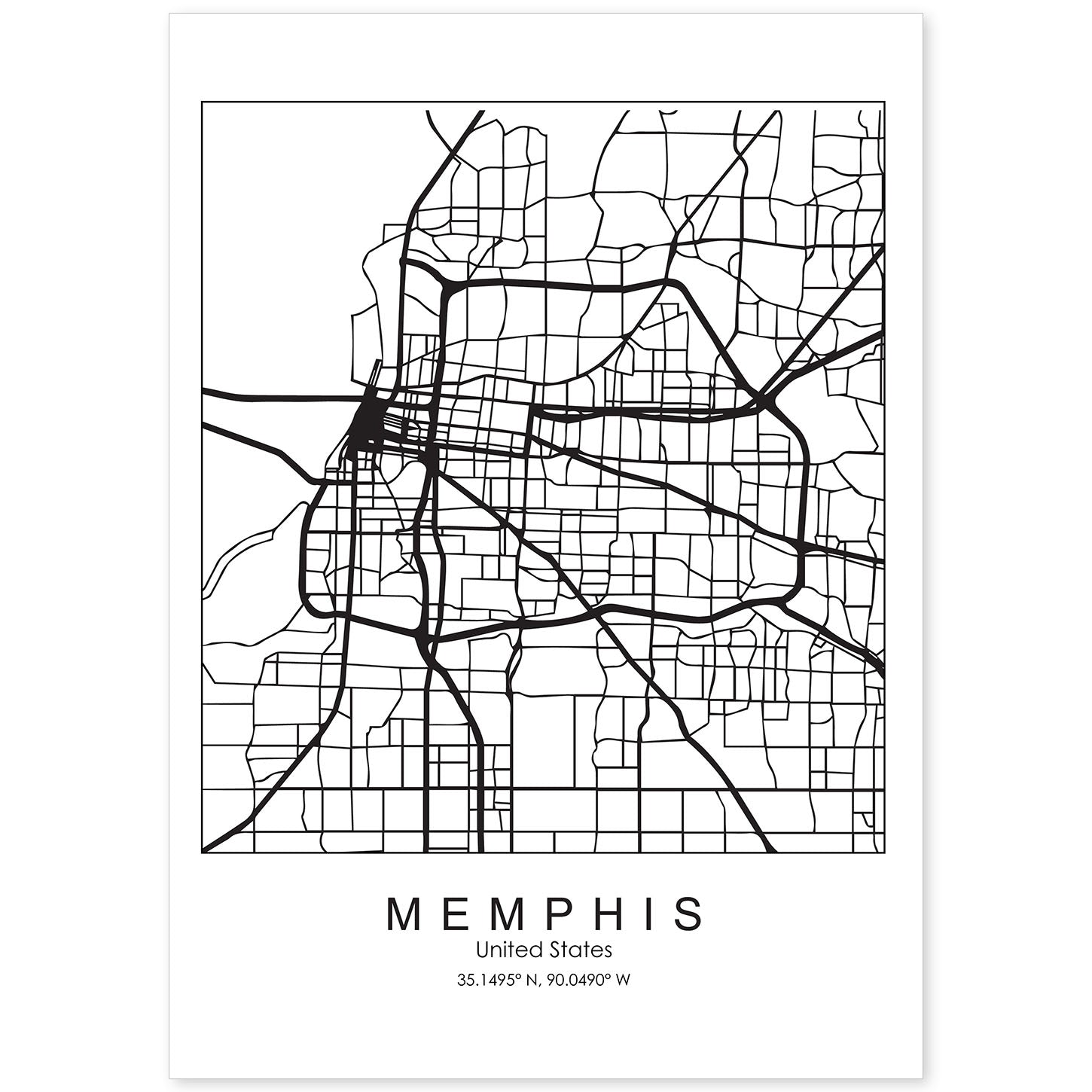 Poster con mapa de Memphis. Lámina de Estados Unidos, con imágenes de mapas y carreteras-Artwork-Nacnic-A4-Sin marco-Nacnic Estudio SL