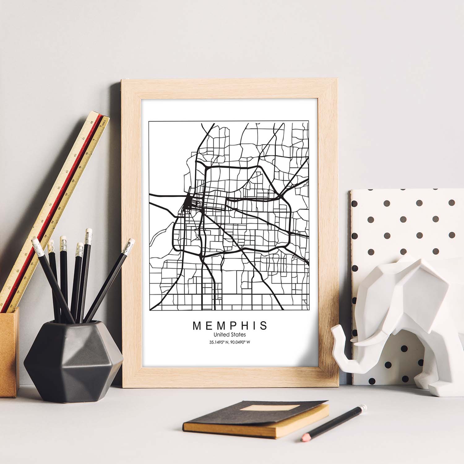Poster con mapa de Memphis. Lámina de Estados Unidos, con imágenes de mapas y carreteras-Artwork-Nacnic-Nacnic Estudio SL