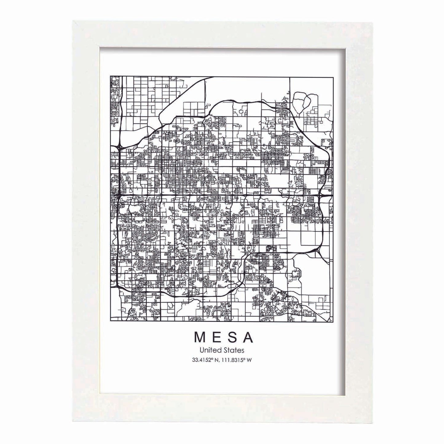 Poster con mapa de Mesa. Lámina de Estados Unidos, con imágenes de mapas y carreteras-Artwork-Nacnic-A3-Marco Blanco-Nacnic Estudio SL