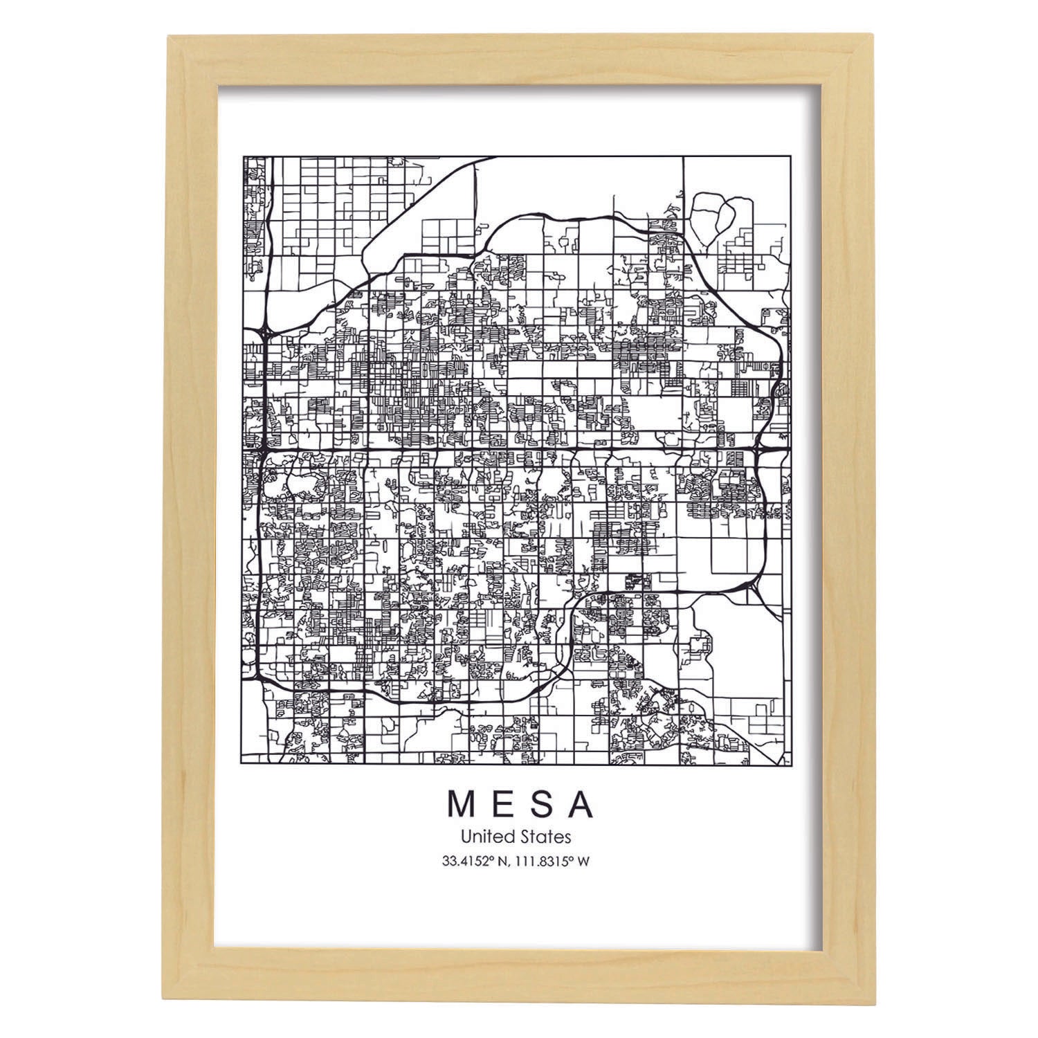 Poster con mapa de Mesa. Lámina de Estados Unidos, con imágenes de mapas y carreteras-Artwork-Nacnic-A3-Marco Madera clara-Nacnic Estudio SL