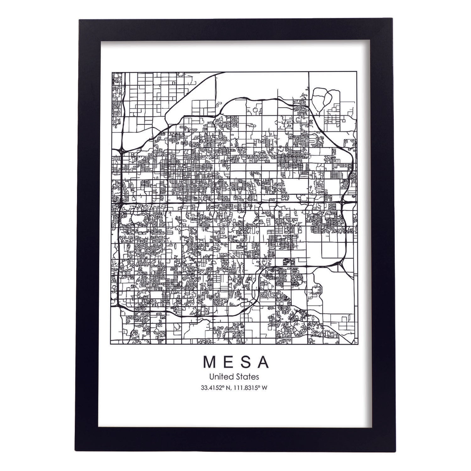 Poster con mapa de Mesa. Lámina de Estados Unidos, con imágenes de mapas y carreteras-Artwork-Nacnic-A3-Marco Negro-Nacnic Estudio SL