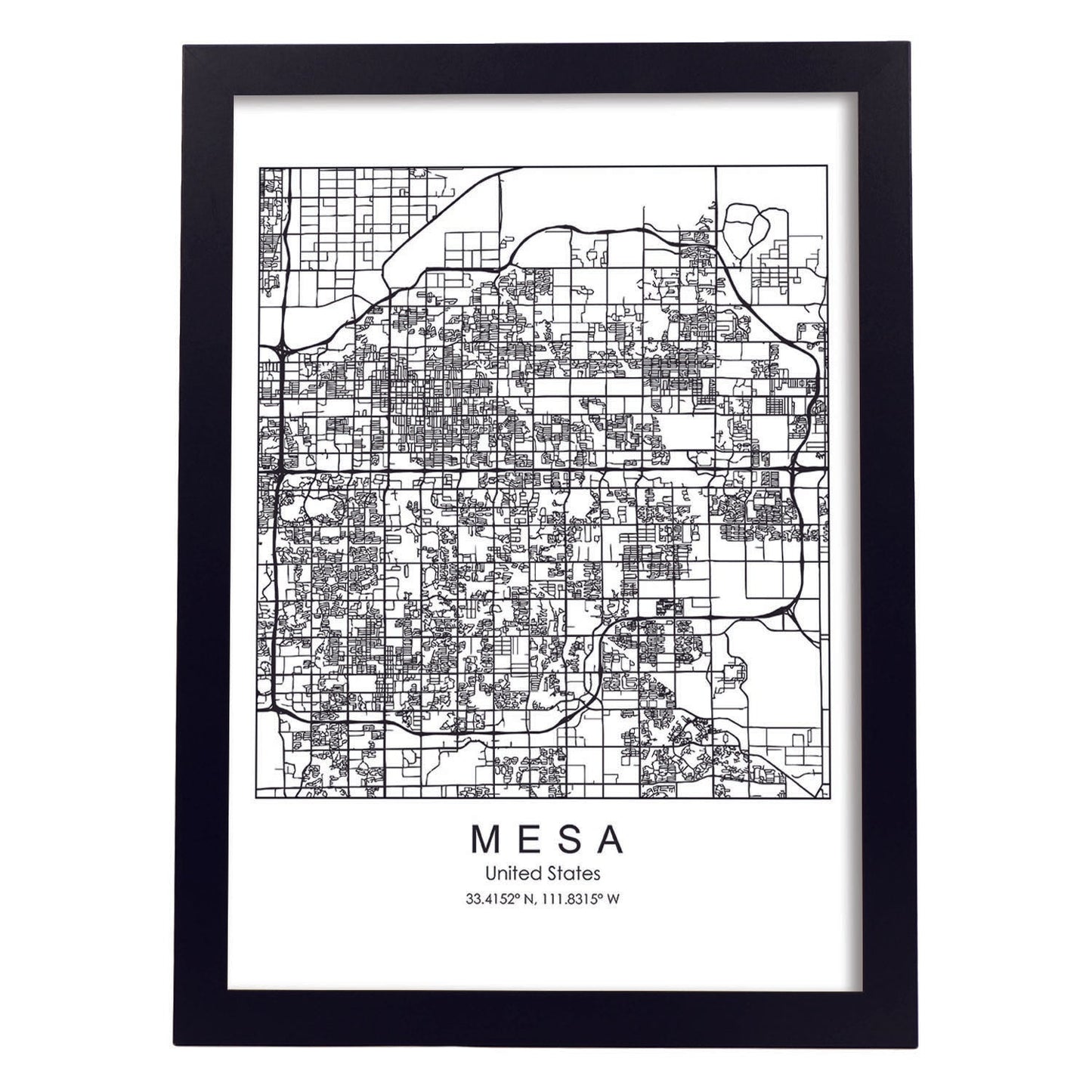 Poster con mapa de Mesa. Lámina de Estados Unidos, con imágenes de mapas y carreteras-Artwork-Nacnic-A4-Marco Negro-Nacnic Estudio SL