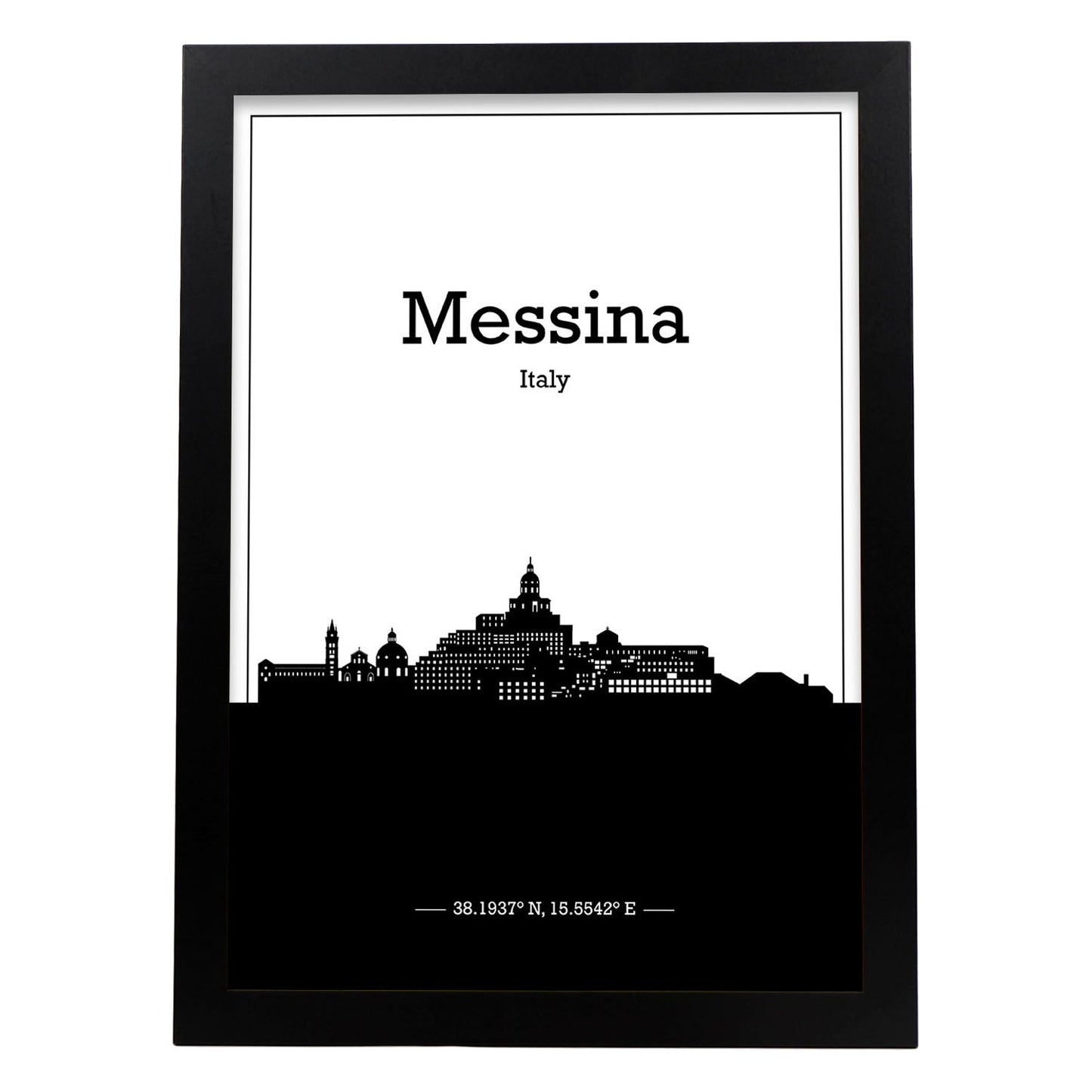Poster con mapa de Messina - Italia. Láminas con Skyline de ciudades de Italia con sombra negra.-Artwork-Nacnic-A3-Marco Negro-Nacnic Estudio SL