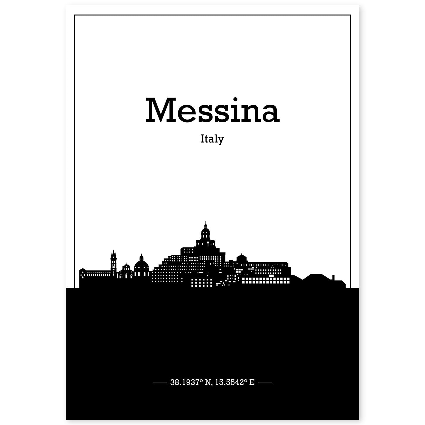 Poster con mapa de Messina - Italia. Láminas con Skyline de ciudades de Italia con sombra negra.-Artwork-Nacnic-A4-Sin marco-Nacnic Estudio SL